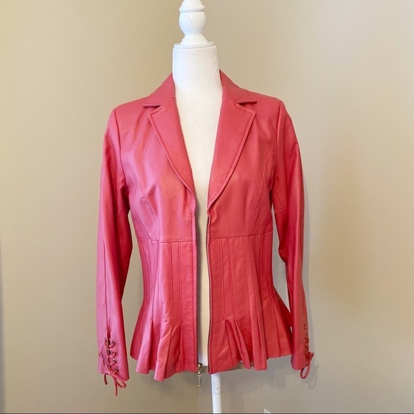 Bradley Bayou 100% Leather Peplum Ruffle Zip Front Jacket - XXS - Picture 15 of 15